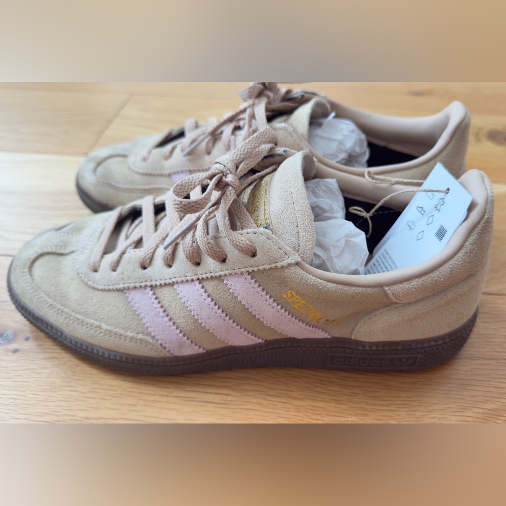 Adidas Tan and Pink Sneakers Classic Design